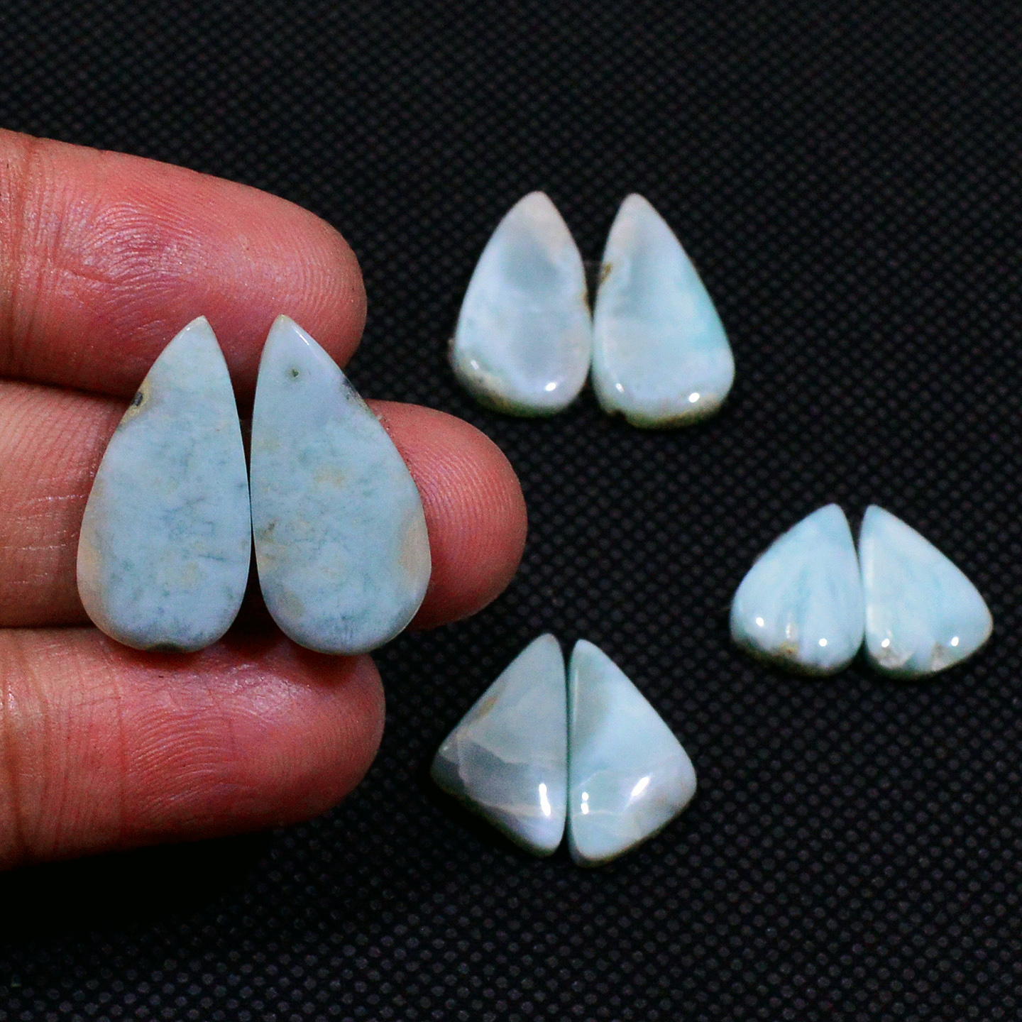 4 Pairs 515Cts Handmade Natural Larimar Gemstone Cabochon Pairs For Dangle Earrings 20x9 13x8mm 19136