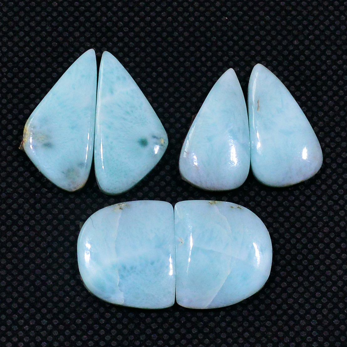 3 Pairs 58Cts Handmade Natural Larimar Gemstone Cabochon Pairs For Dangle Earrings 21x8 15x13mm 19137
