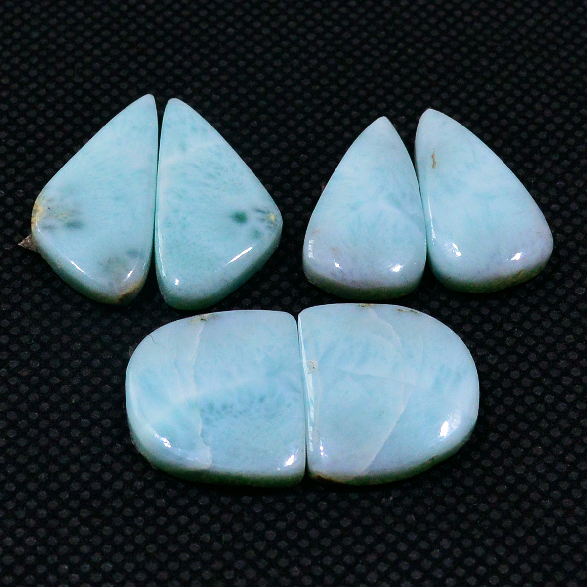3 Pairs 58Cts Handmade Natural Larimar Gemstone Cabochon Pairs For Dangle Earrings 21x8 15x13mm 19137