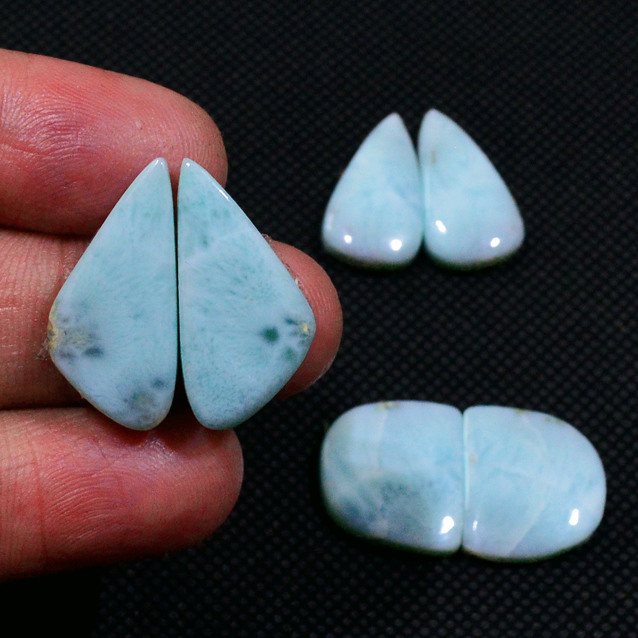 3 Pairs 58Cts Handmade Natural Larimar Gemstone Cabochon Pairs For Dangle Earrings 21x8 15x13mm 19137