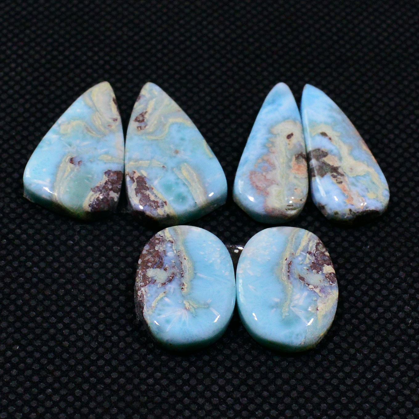3 Pairs 63Cts Handmade Natural Larimar Gemstone Cabochon Pairs For Dangle Earrings 22X10 16X12mm 19138