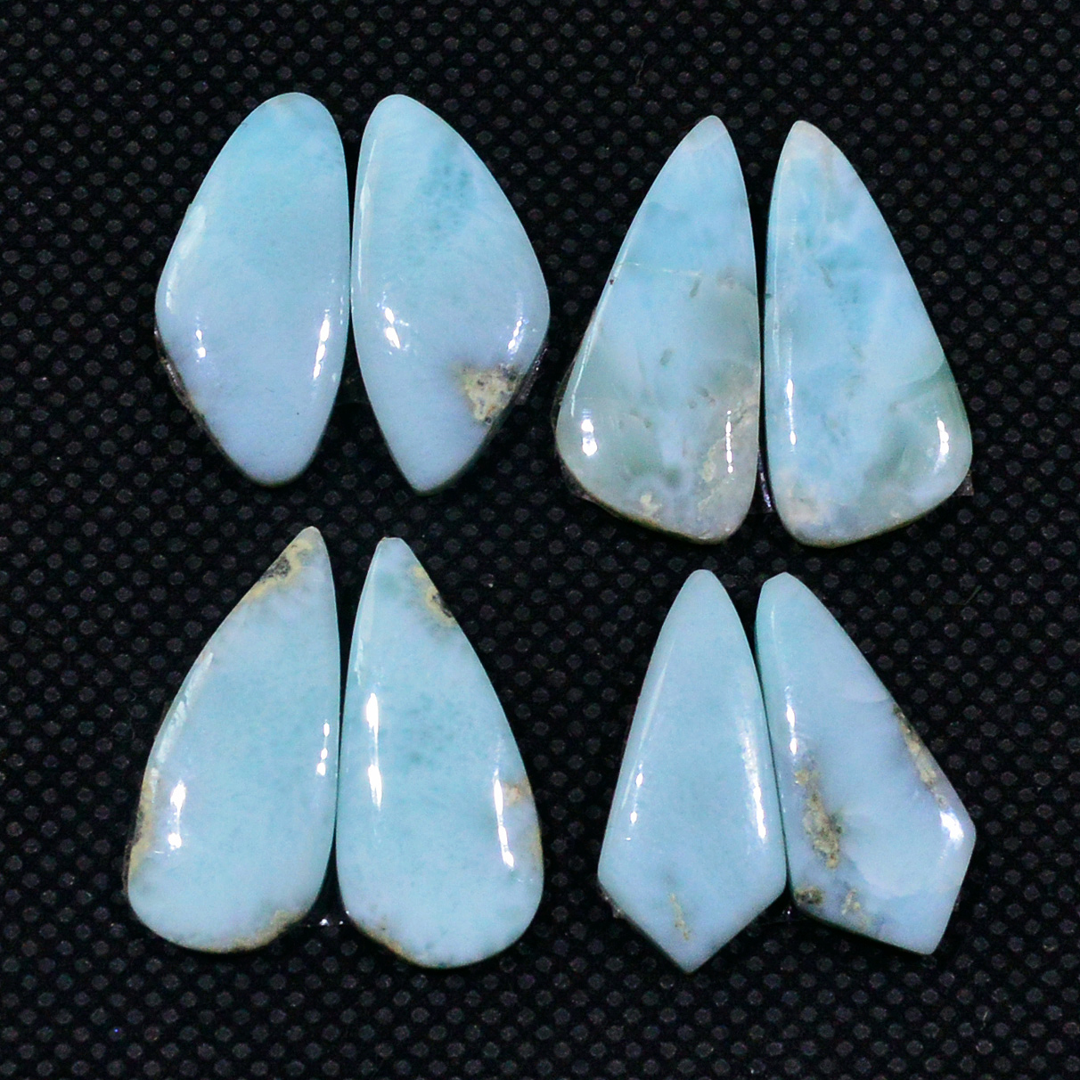4 Pairs 58Cts Handmade Natural Larimar Gemstone Cabochon Pairs For Dangle Earrings 21X8 19X8mm 19139