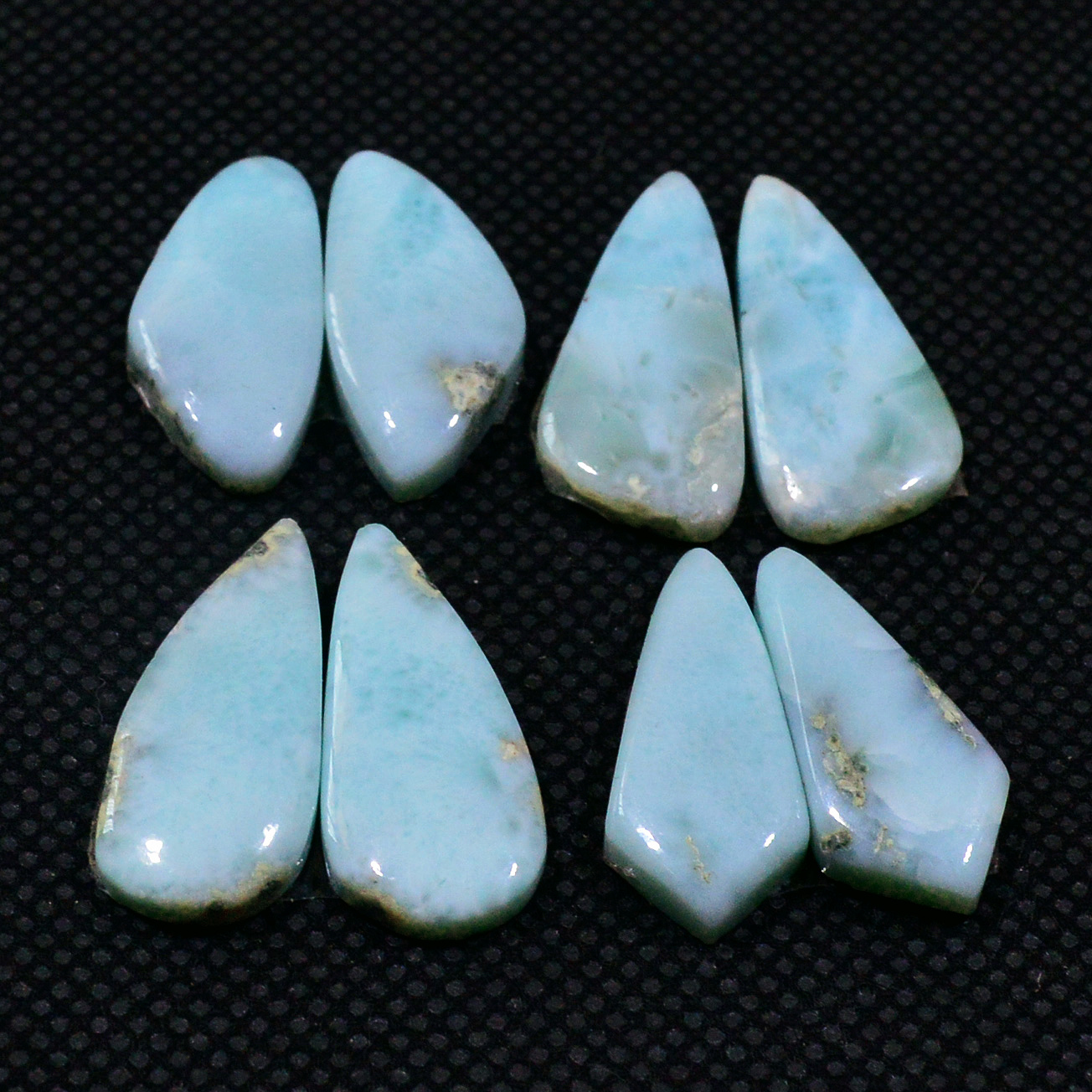 4 Pairs 58Cts Handmade Natural Larimar Gemstone Cabochon Pairs For Dangle Earrings 21X8 19X8mm 19139