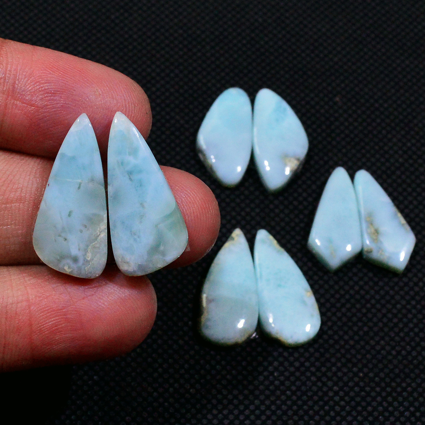 4 Pairs 58Cts Handmade Natural Larimar Gemstone Cabochon Pairs For Dangle Earrings 21X8 19X8mm 19139