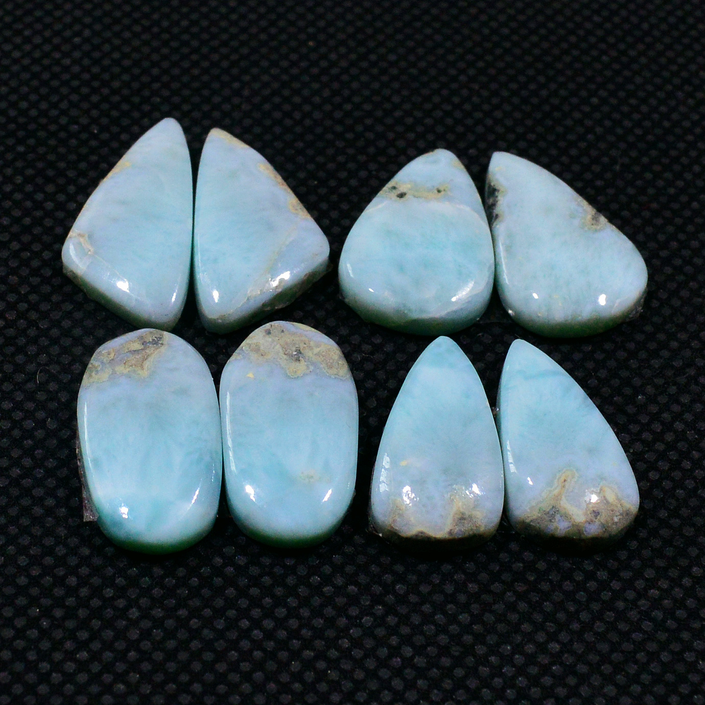 4 Pairs 63Cts Handmade Natural Larimar Gemstone Cabochon Pairs For Dangle Earrings 12X8 14X8mm 19140