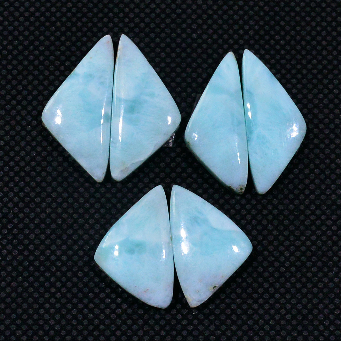 3 Pairs 56Cts Handmade Natural Larimar Gemstone Cabochon Pairs For Dangle Earrings 23X9  18X11mm 19141