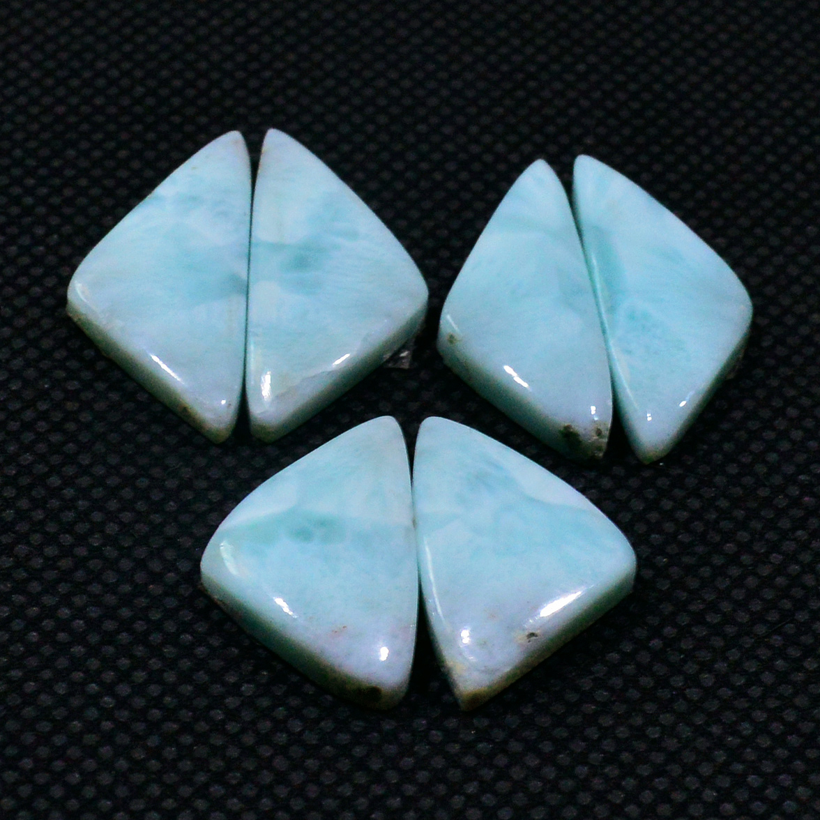 3 Pairs 56Cts Handmade Natural Larimar Gemstone Cabochon Pairs For Dangle Earrings 23X9 18X11mm 19141