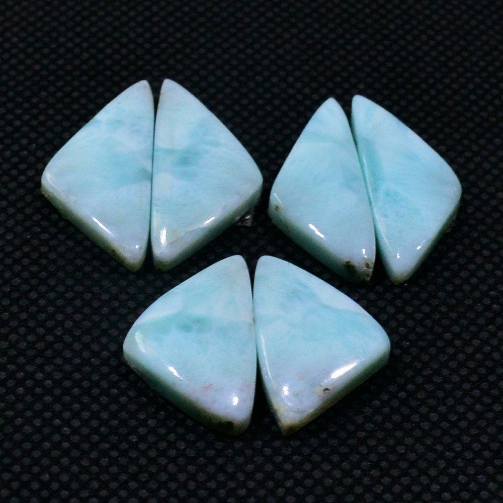 Image of 3 Pairs 56Cts Handmade Natural Larimar Gemstone Cabochon Pairs For Dangle Earrings 23X9  18X11mm #19141
