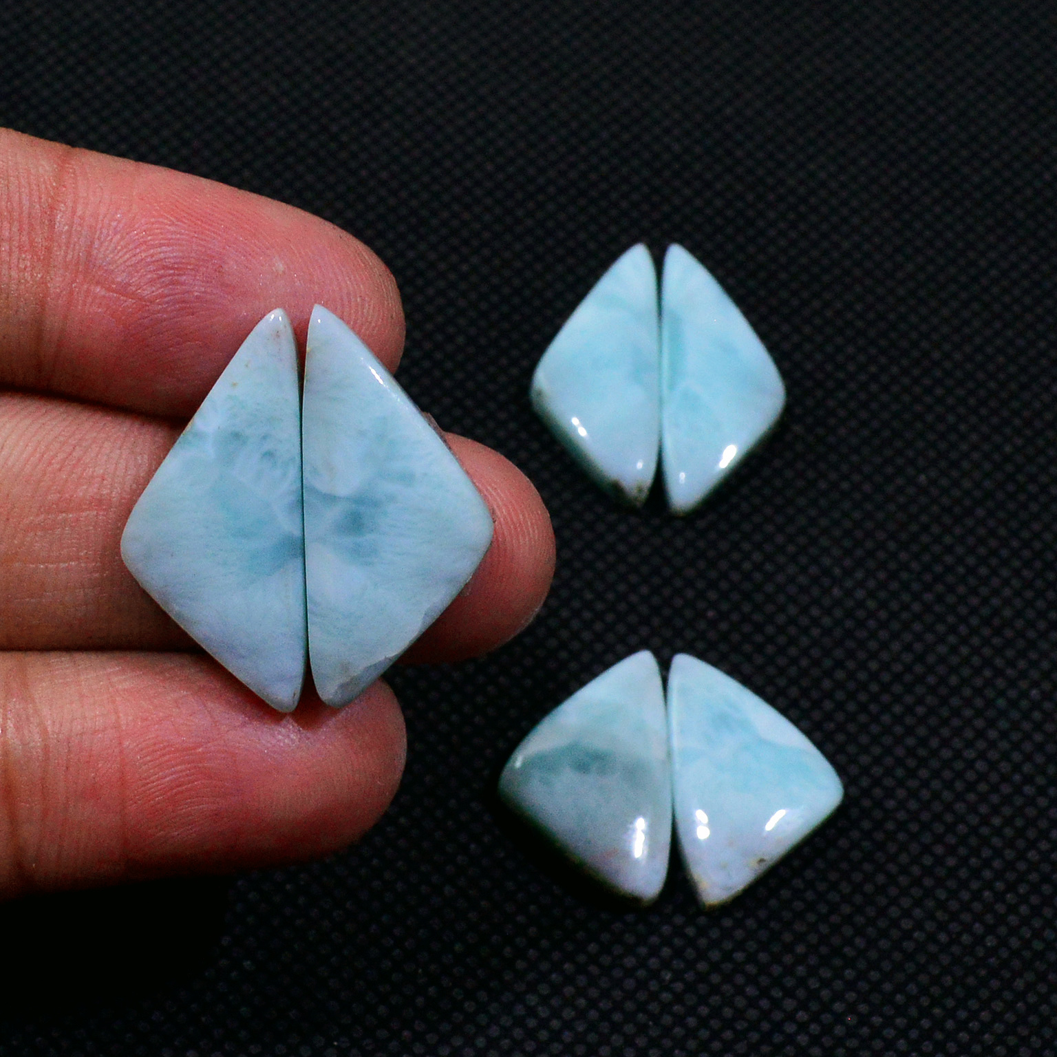 3 Pairs 56Cts Handmade Natural Larimar Gemstone Cabochon Pairs For Dangle Earrings 23X9 18X11mm 19141