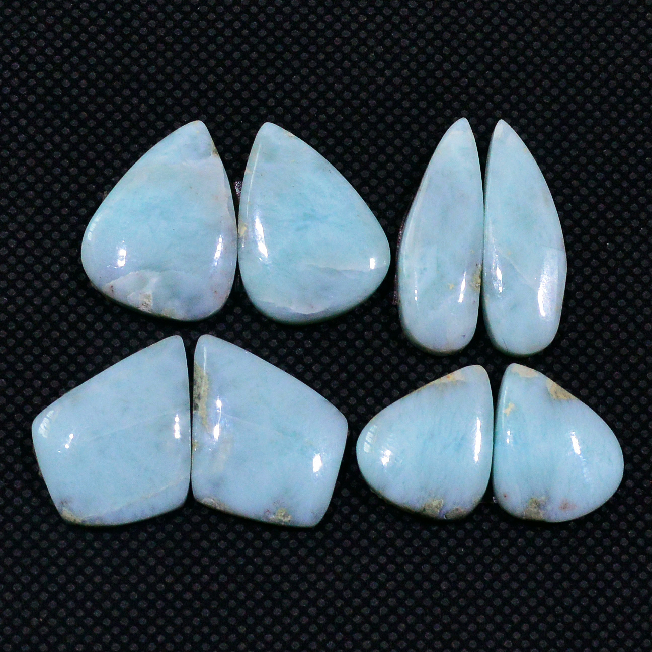 4 Pairs 85Cts Handmade Natural Larimar Gemstone Cabochon Pairs For Dangle Earrings 24X7 15X11mm 19142