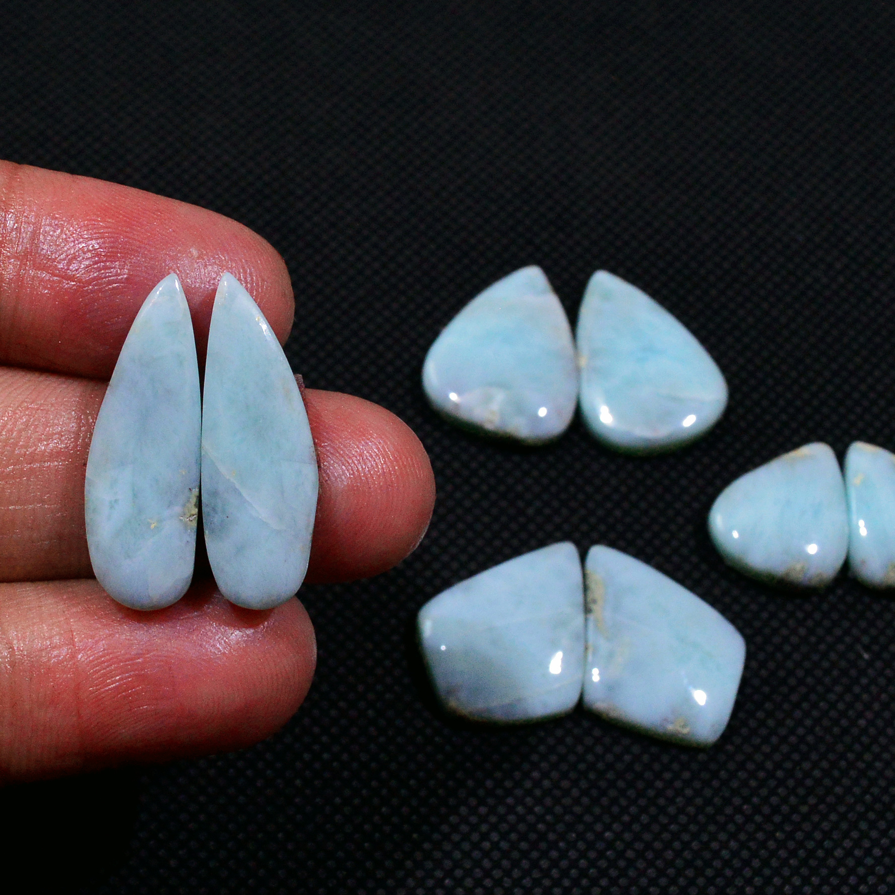 4 Pairs 85Cts Handmade Natural Larimar Gemstone Cabochon Pairs For Dangle Earrings 24X7 15X11mm 19142