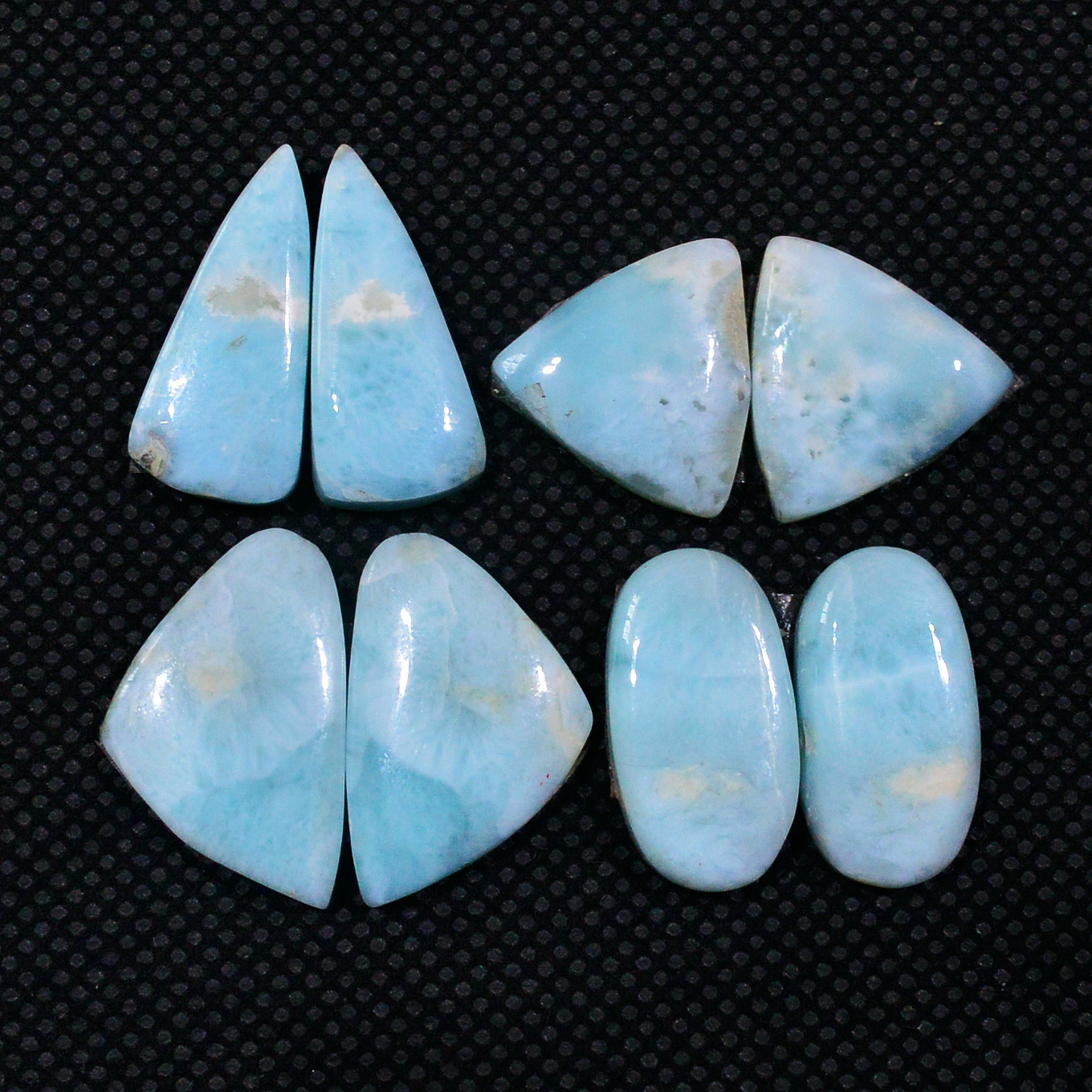 4 Pairs 63Cts Handmade Natural Larimar Gemstone Cabochon Pairs For Dangle Earrings 18X8 13X13mm 19143