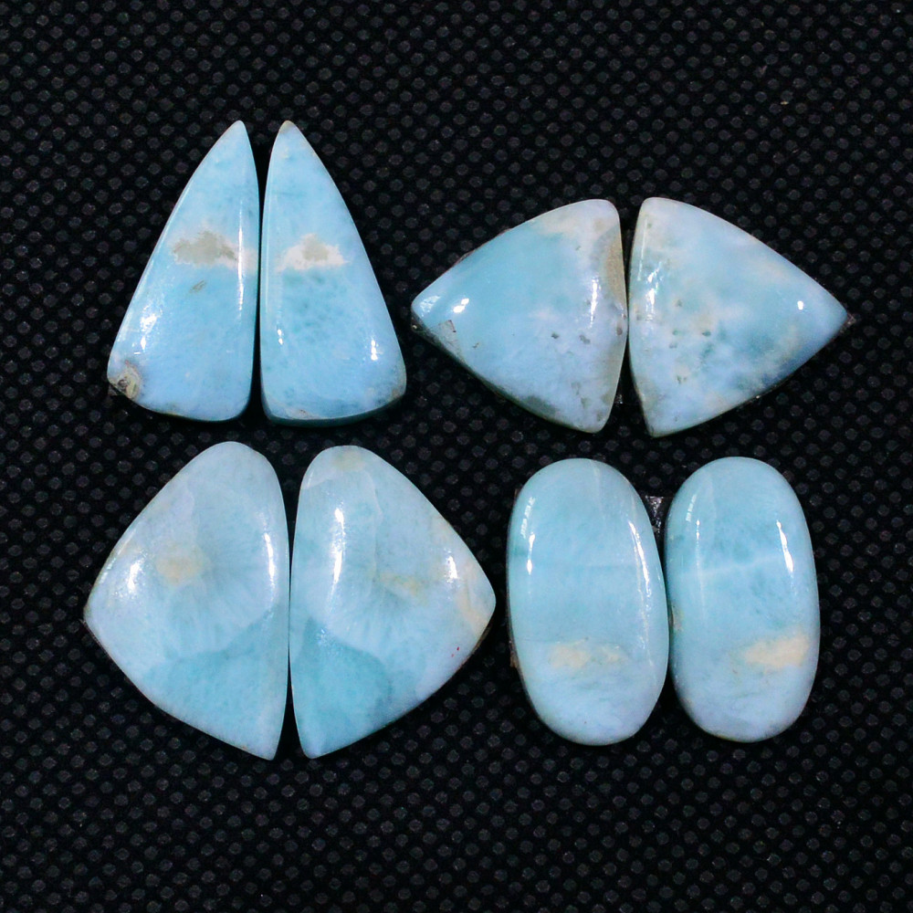 Image of 4 Pairs 63Cts Handmade Natural Larimar Gemstone Cabochon Pairs For Dangle Earrings 18X8  13X13mm #19143