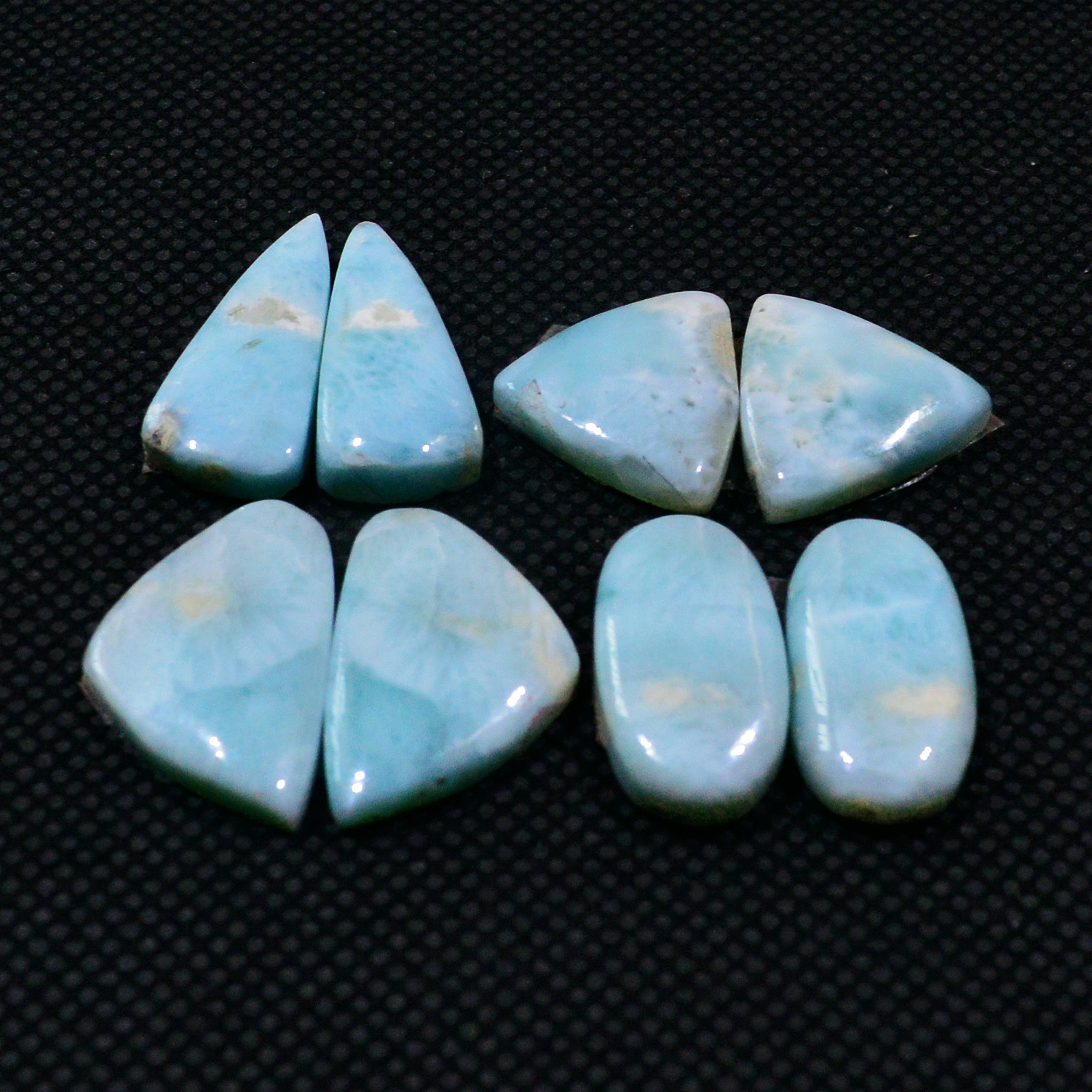 4 Pairs 63Cts Handmade Natural Larimar Gemstone Cabochon Pairs For Dangle Earrings 18X8 13X13mm 19143