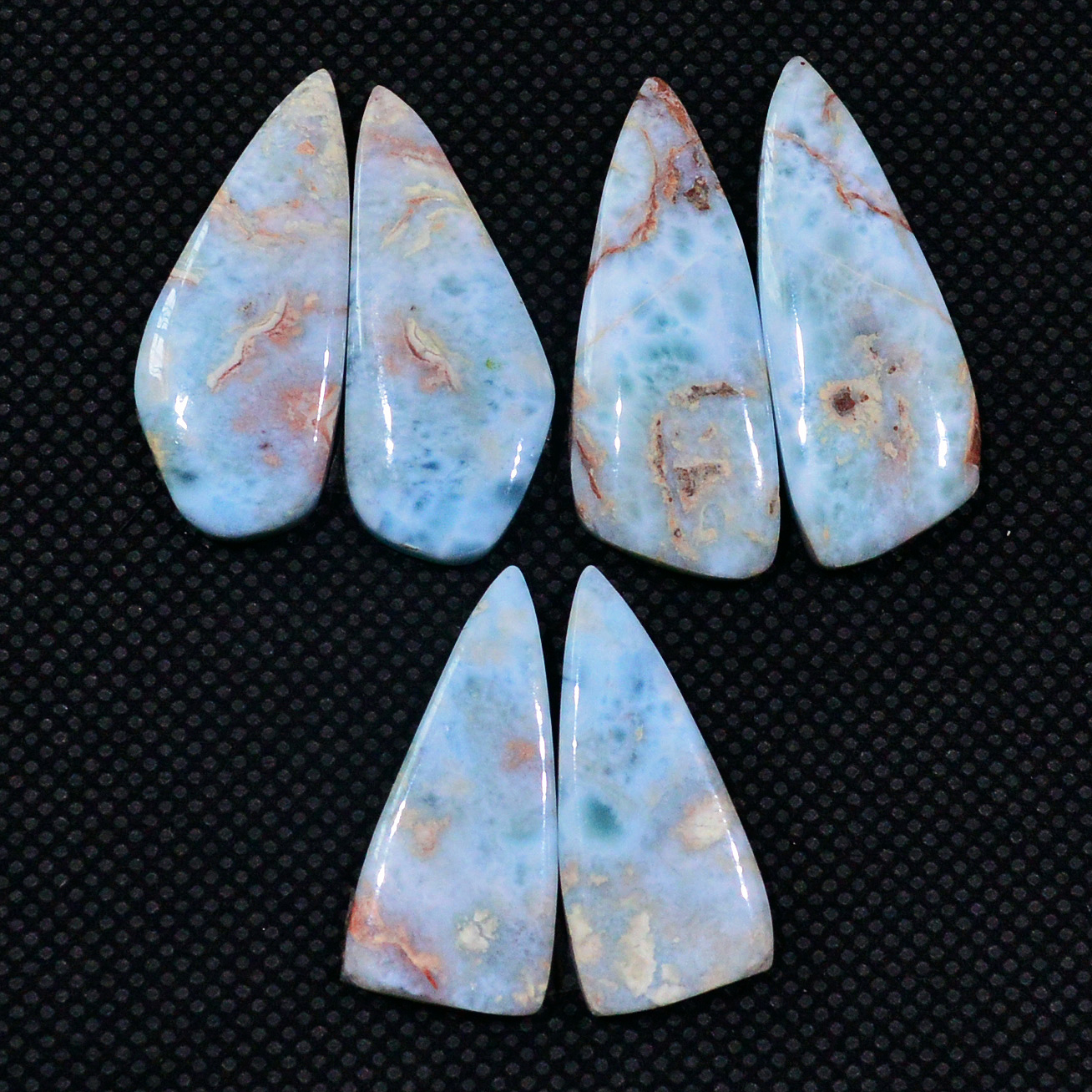 3 Pairs 835Cts Handmade Natural Larimar Gemstone Cabochon Pairs For Dangle Earrings 32x10 25x10mm 19144