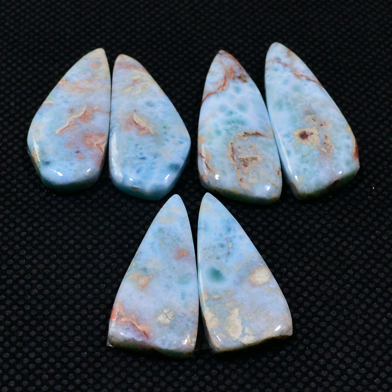 3 Pairs 835Cts Handmade Natural Larimar Gemstone Cabochon Pairs For Dangle Earrings 32x10 25x10mm 19144