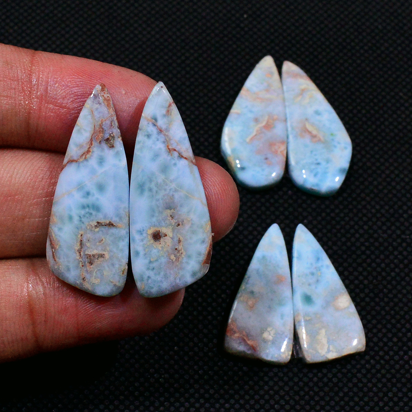 3 Pairs 835Cts Handmade Natural Larimar Gemstone Cabochon Pairs For Dangle Earrings 32x10 25x10mm 19144
