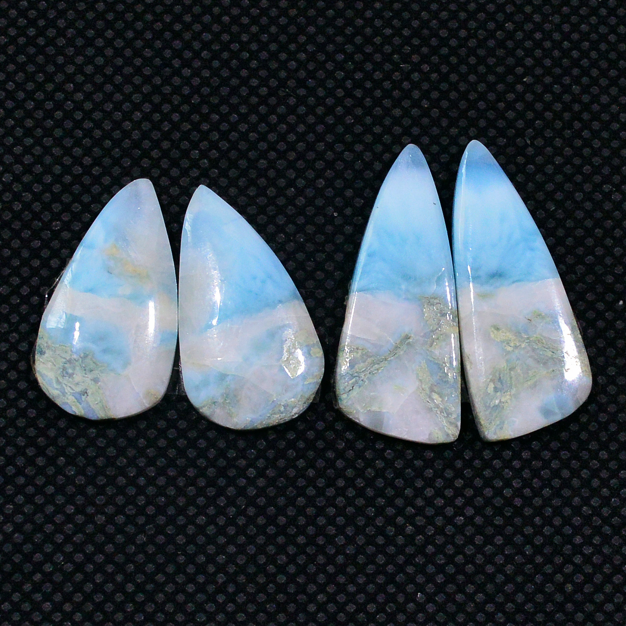 2 Pairs 385Cts Handmade Natural Larimar Gemstone Cabochon Pairs For Dangle Earrings 25x8 22x10mm 19145