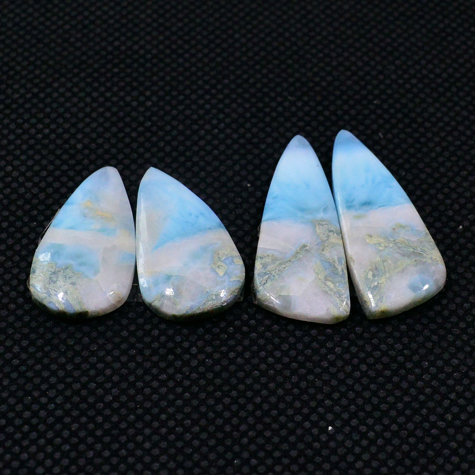 2 Pairs 385Cts Handmade Natural Larimar Gemstone Cabochon Pairs For Dangle Earrings 25x8 22x10mm 19145