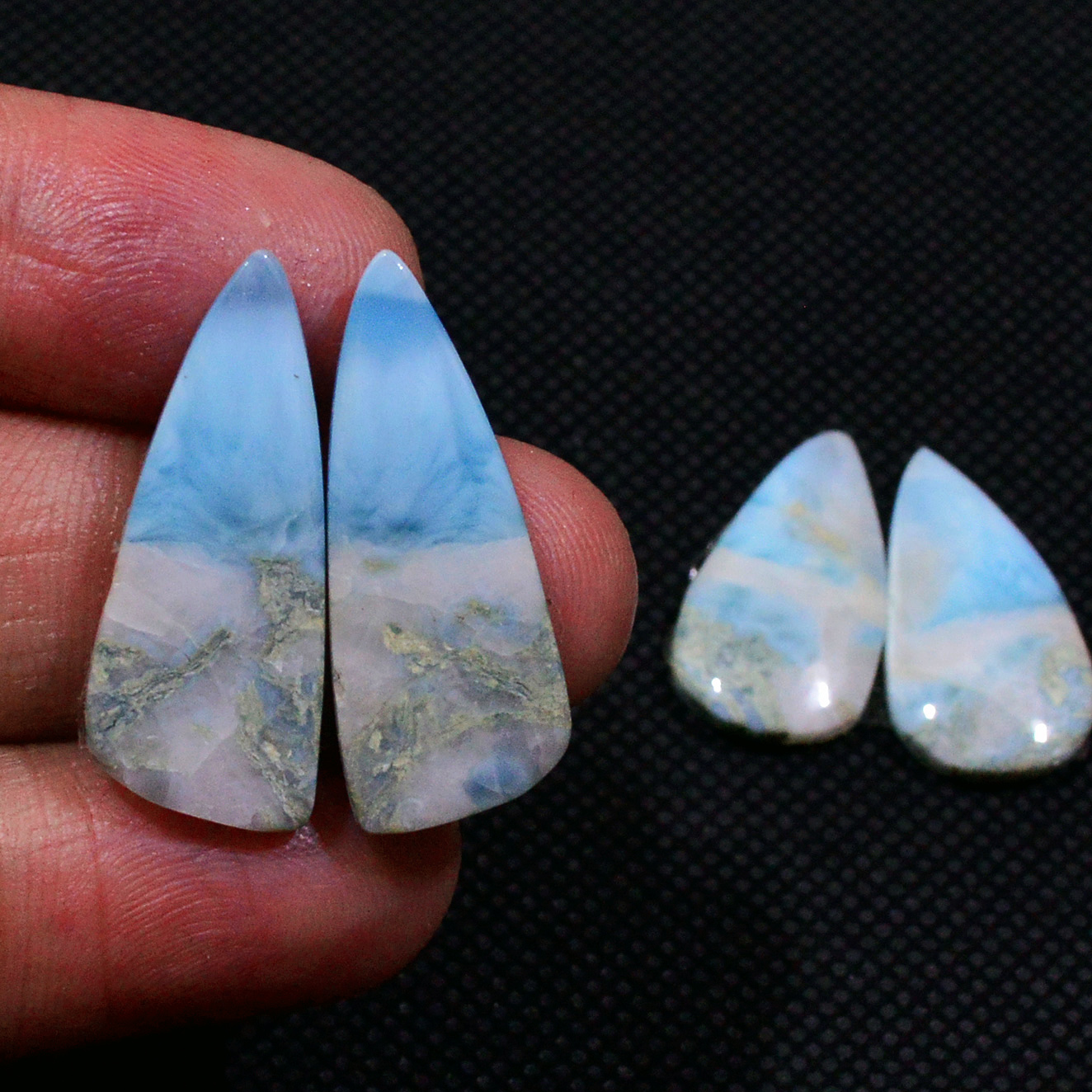 2 Pairs 385Cts Handmade Natural Larimar Gemstone Cabochon Pairs For Dangle Earrings 25x8 22x10mm 19145