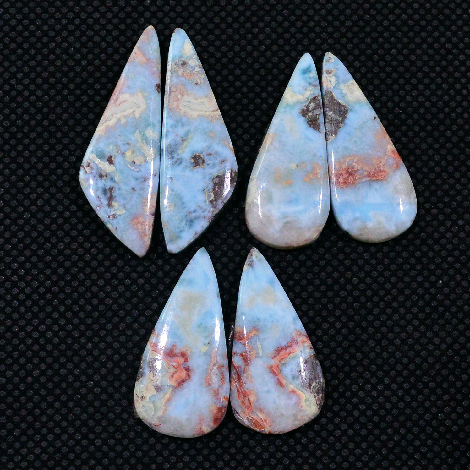 3 Pairs 635Cts Handmade Natural Larimar Gemstone Cabochon Pairs For Dangle Earrings 31x9 25x8mm 19146