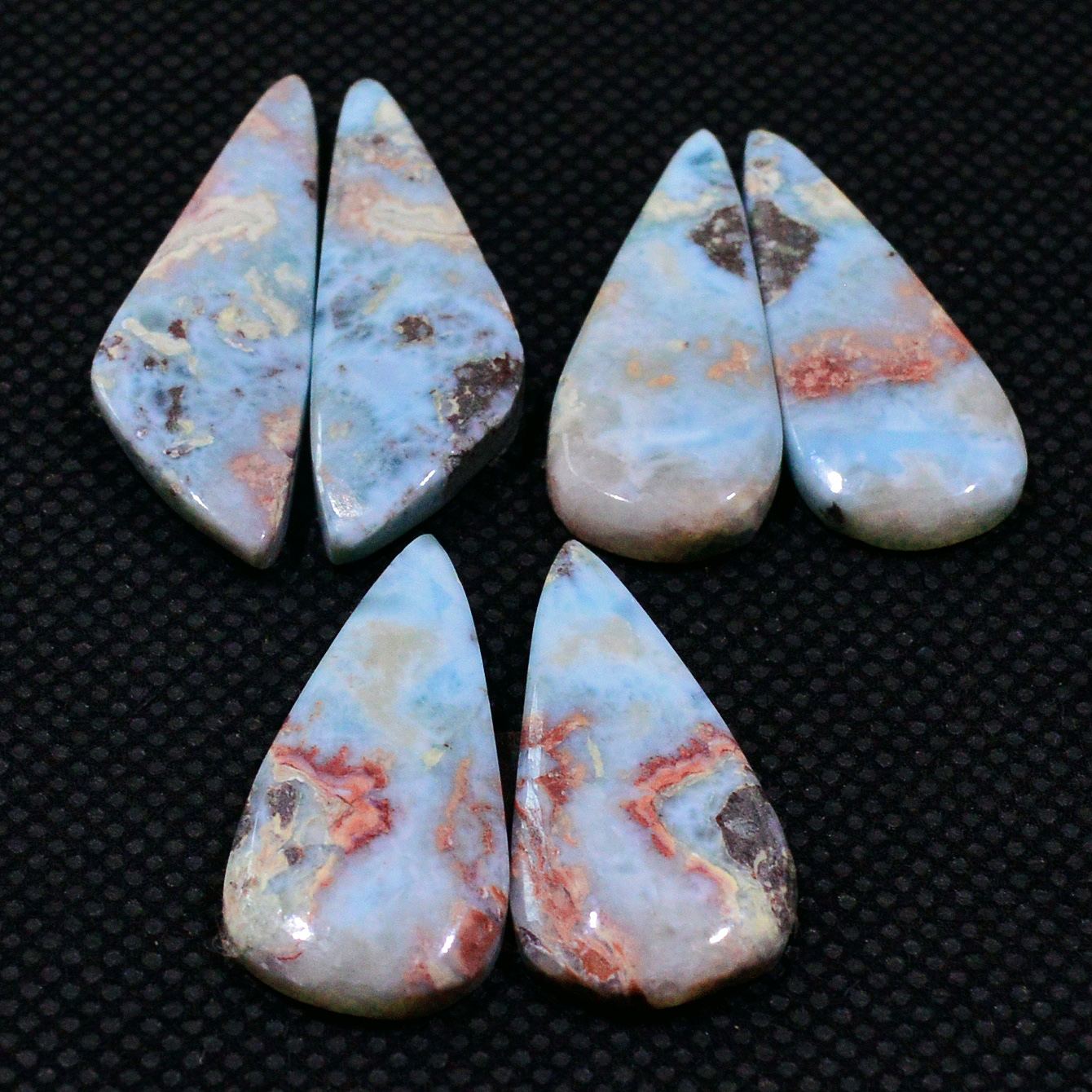 3 Pairs 635Cts Handmade Natural Larimar Gemstone Cabochon Pairs For Dangle Earrings 31x9 25x8mm 19146