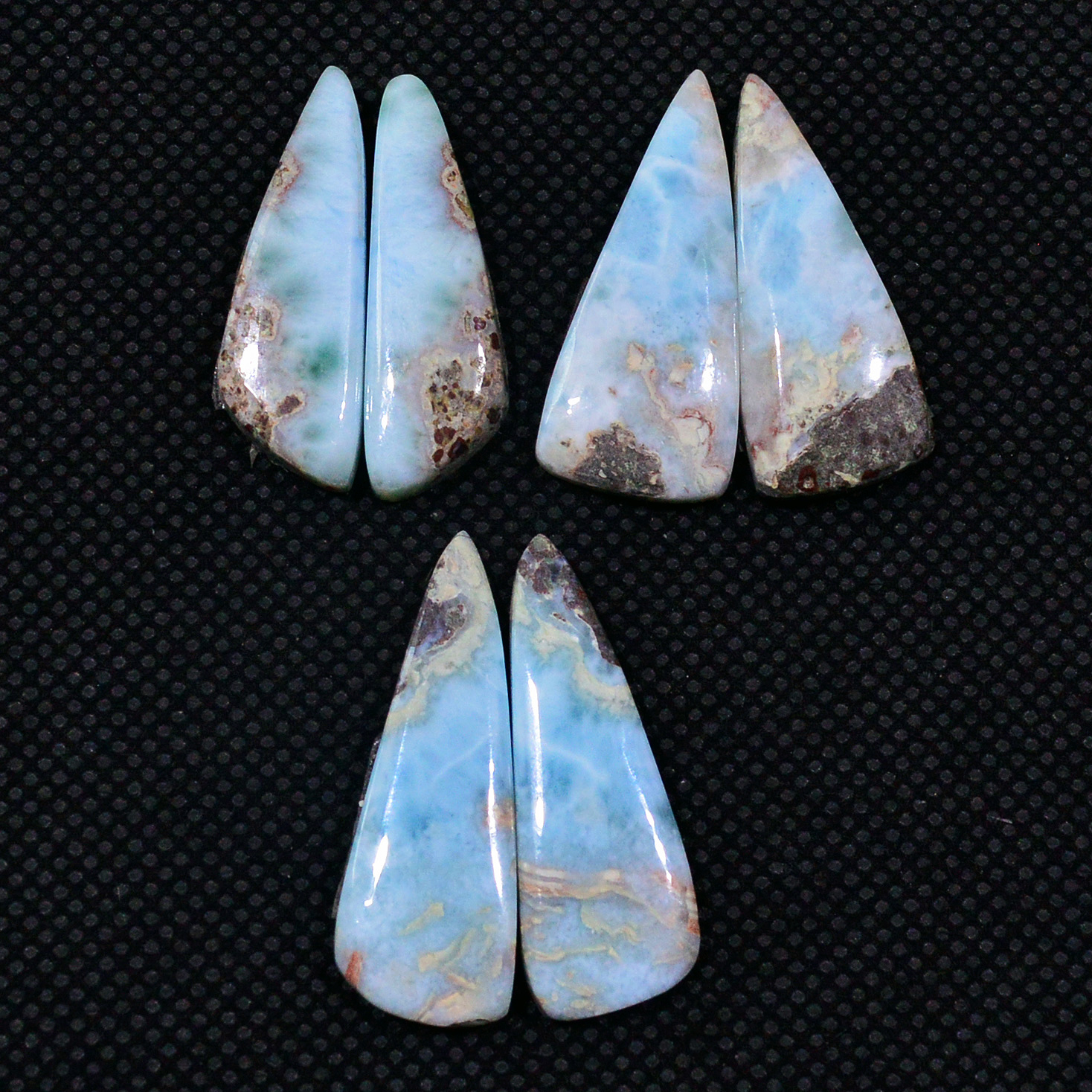 3 Pairs 63Cts Handmade Natural Larimar Gemstone Cabochon Pairs For Dangle Earrings 28x9 25x7mm 19147