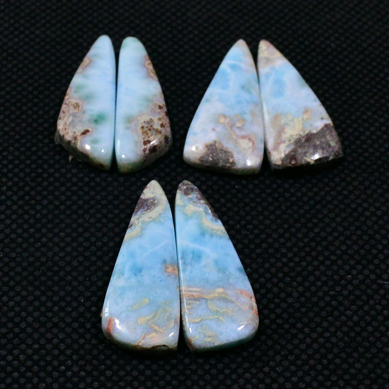 3 Pairs 63Cts Handmade Natural Larimar Gemstone Cabochon Pairs For Dangle Earrings 28x9 25x7mm 19147