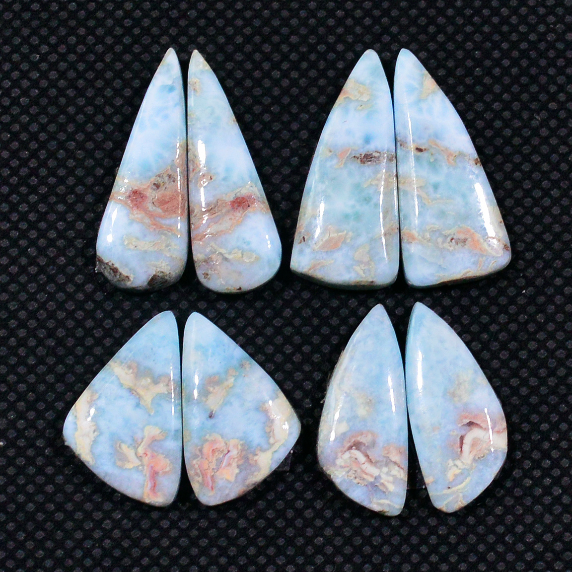 4 Pairs 56Cts Handmade Natural Larimar Gemstone Cabochon Pairs For Dangle Earrings 22x8  16x9mm 19148