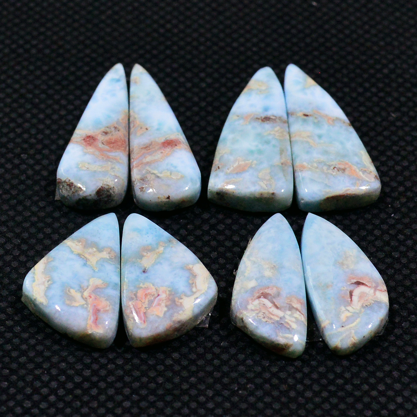 4 Pairs 56Cts Handmade Natural Larimar Gemstone Cabochon Pairs For Dangle Earrings 22x8  16x9mm 19148