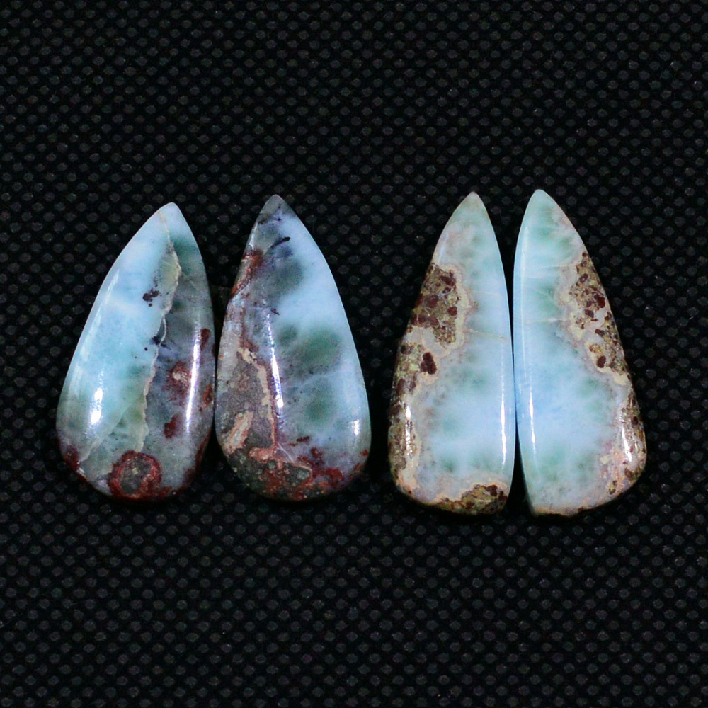 Image of 2 Pairs 43.5Cts Handmade Natural Larimar Gemstone Cabochon Pairs For Dangle Earrings 25x9  24x10mm #19149