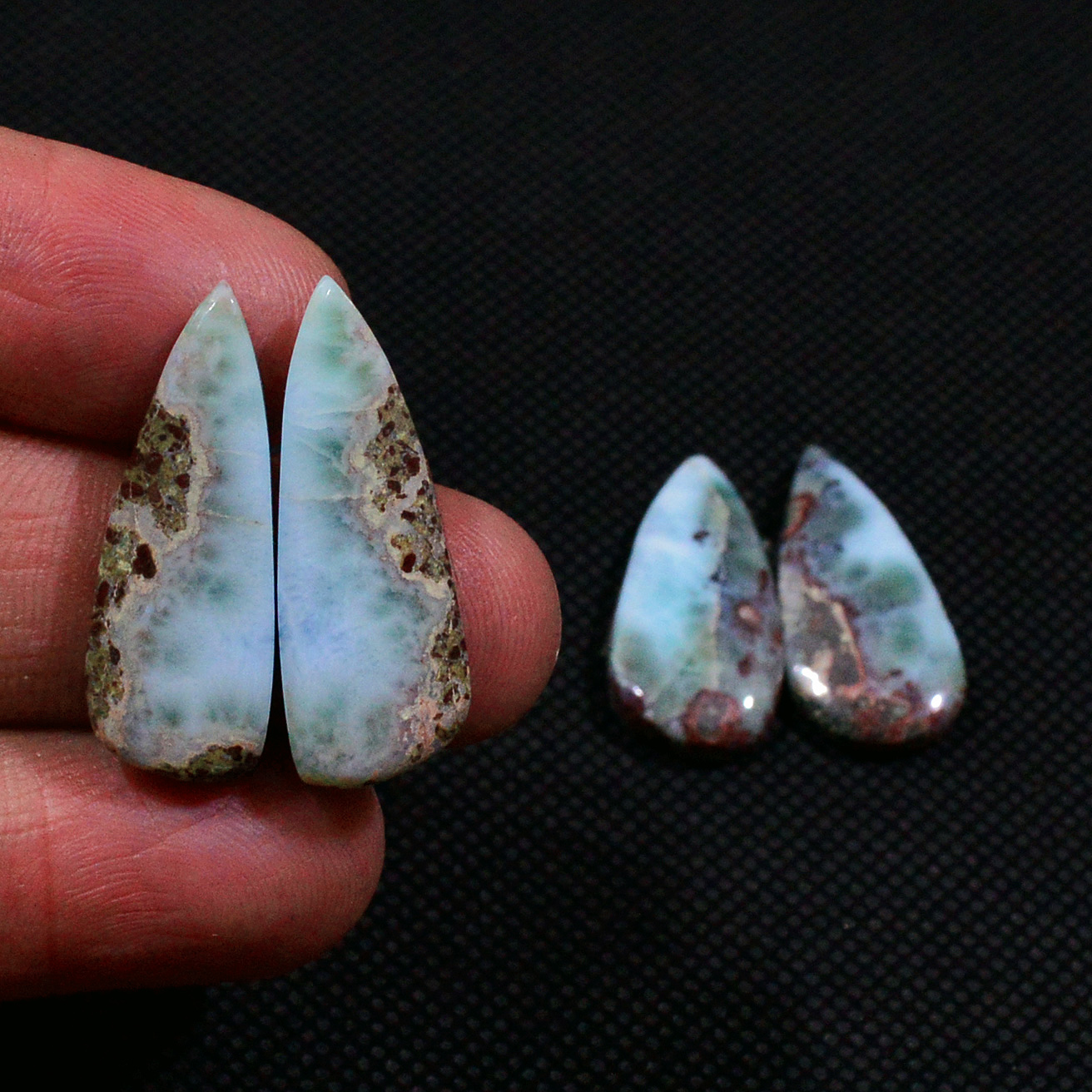 2 Pairs 435Cts Handmade Natural Larimar Gemstone Cabochon Pairs For Dangle Earrings 25x9 24x10mm 19149