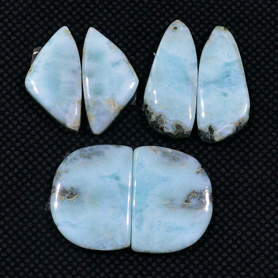 3 Pairs 59Cts Handmade Natural Larimar Gemstone Cabochon Pairs For Dangle Earrings 22x9 20x10mm 19150