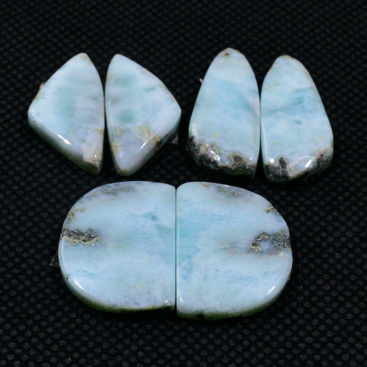 3 Pairs 59Cts Handmade Natural Larimar Gemstone Cabochon Pairs For Dangle Earrings 22x9 20x10mm 19150