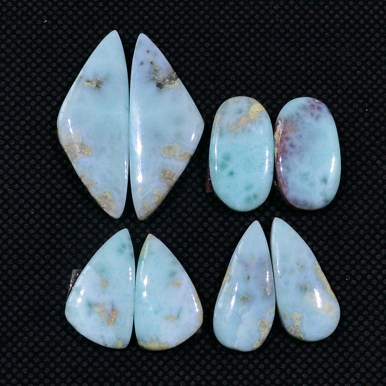 4 Pairs 77Cts Handmade Natural Larimar Gemstone Cabochon Pairs For Dangle Earrings 31X11 18X9mm 19151