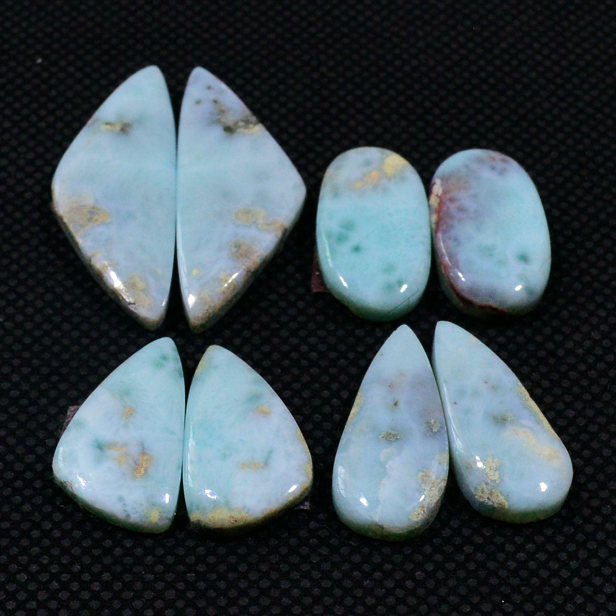 4 Pairs 77Cts Handmade Natural Larimar Gemstone Cabochon Pairs For Dangle Earrings 31X11 18X9mm 19151
