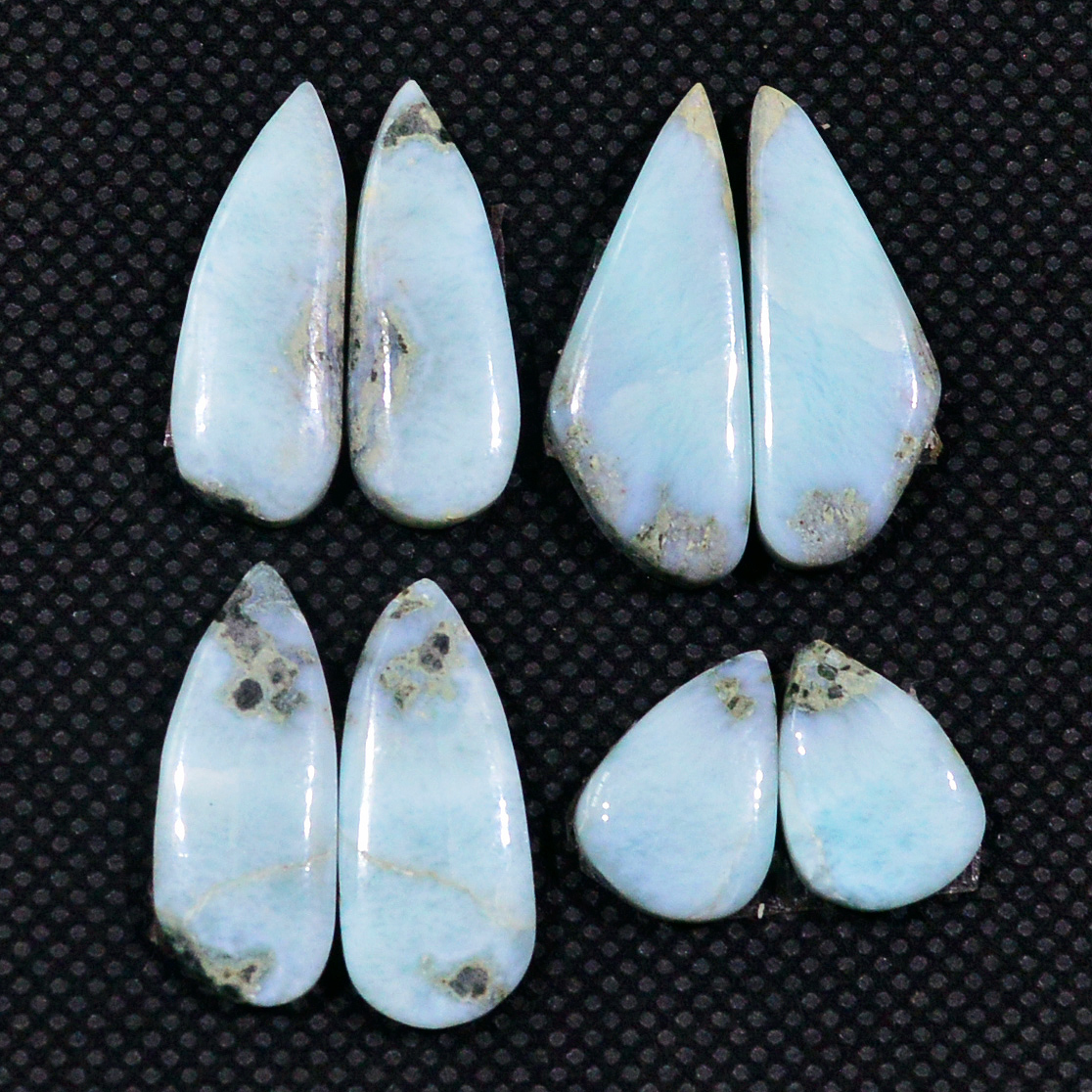 4 Pairs 58Cts Handmade Natural Larimar Gemstone Cabochon Pairs For Dangle Earrings 22X 12X9mm 19152