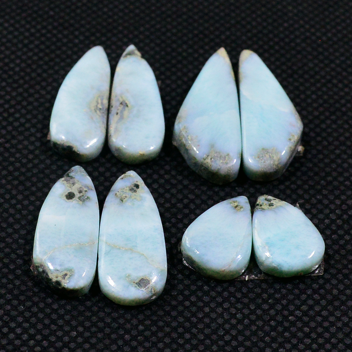 4 Pairs 58Cts Handmade Natural Larimar Gemstone Cabochon Pairs For Dangle Earrings 22X 12X9mm 19152