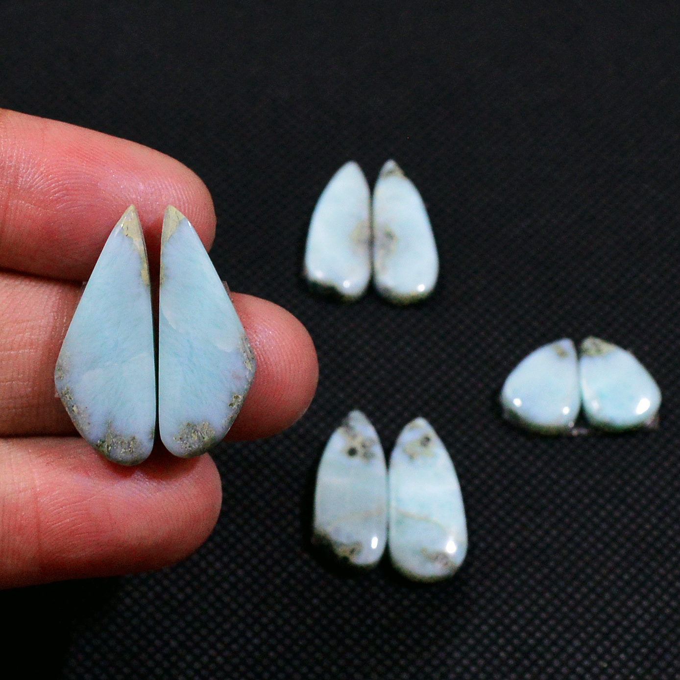 4 Pairs 58Cts Handmade Natural Larimar Gemstone Cabochon Pairs For Dangle Earrings 22X 12X9mm 19152