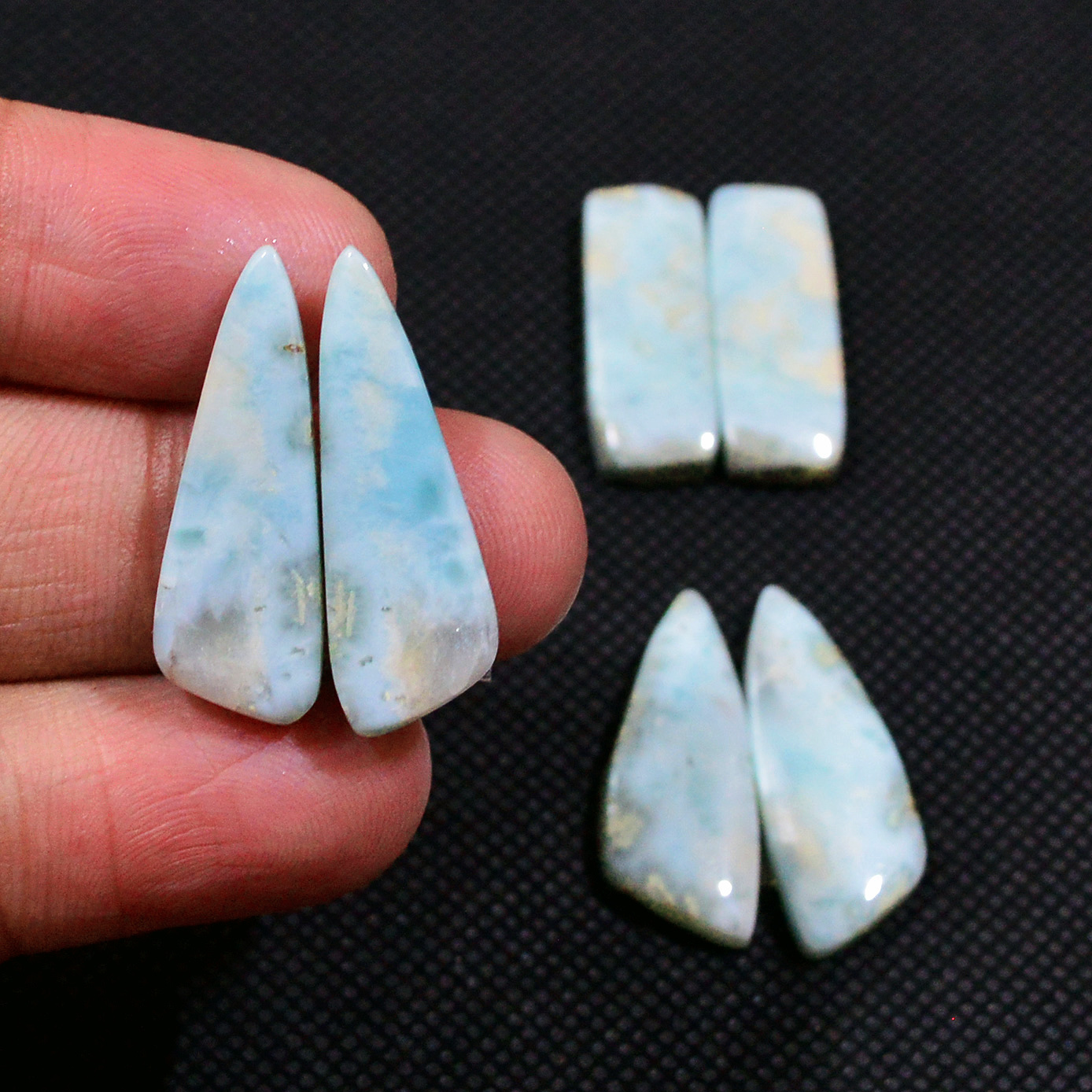 3 Pairs 57Cts Natural Larimar Cabochon Gemstone Earrings Pairs Statement Jewelry 24X7 26X9mm 19153