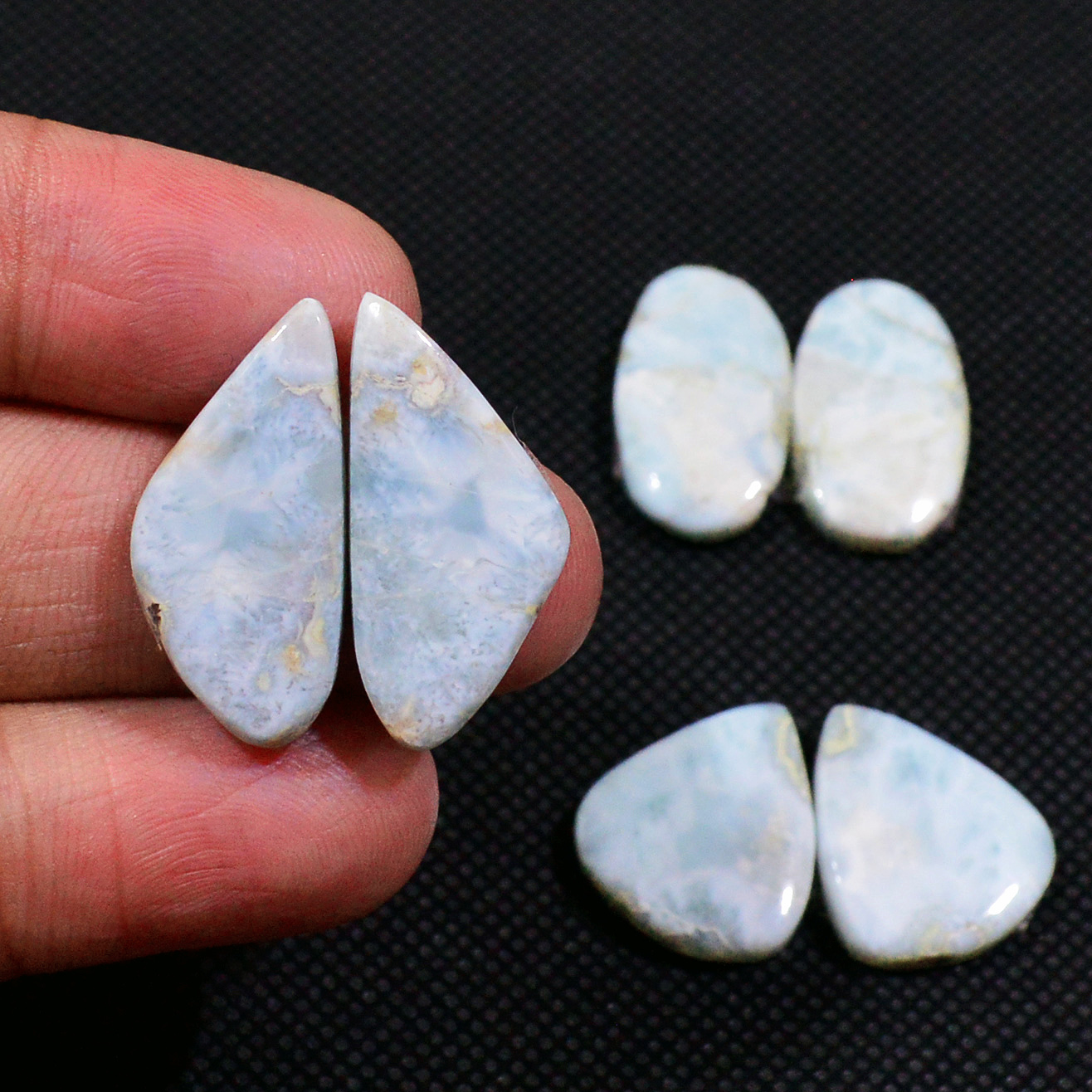 3 Pairs 66Cts Natural Larimar Cabochon Gemstone Earrings Pairs Statement Jewelry 23X10 17X15mm 19154