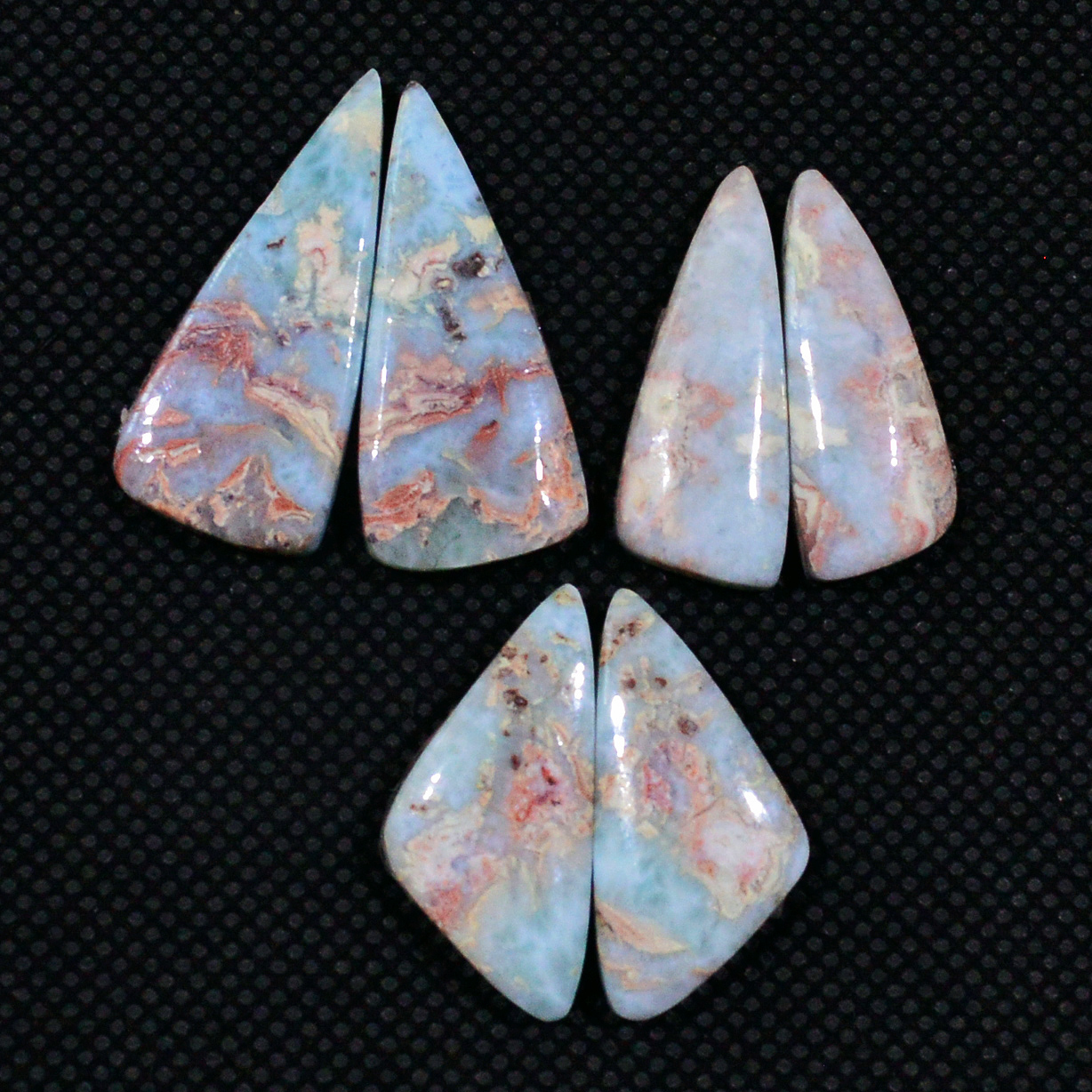 3 Pairs 61Cts Natural Larimar Cabochon Gemstone Earrings Pairs Statement Jewelry 27X11 23X10mm 19155