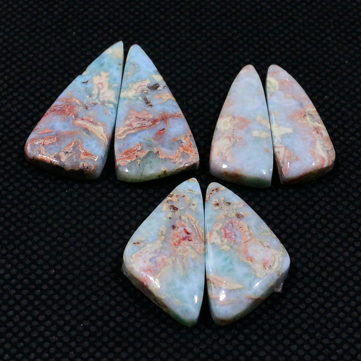 3 Pairs 61Cts Natural Larimar Cabochon Gemstone Earrings Pairs Statement Jewelry 27X11 23X10mm 19155