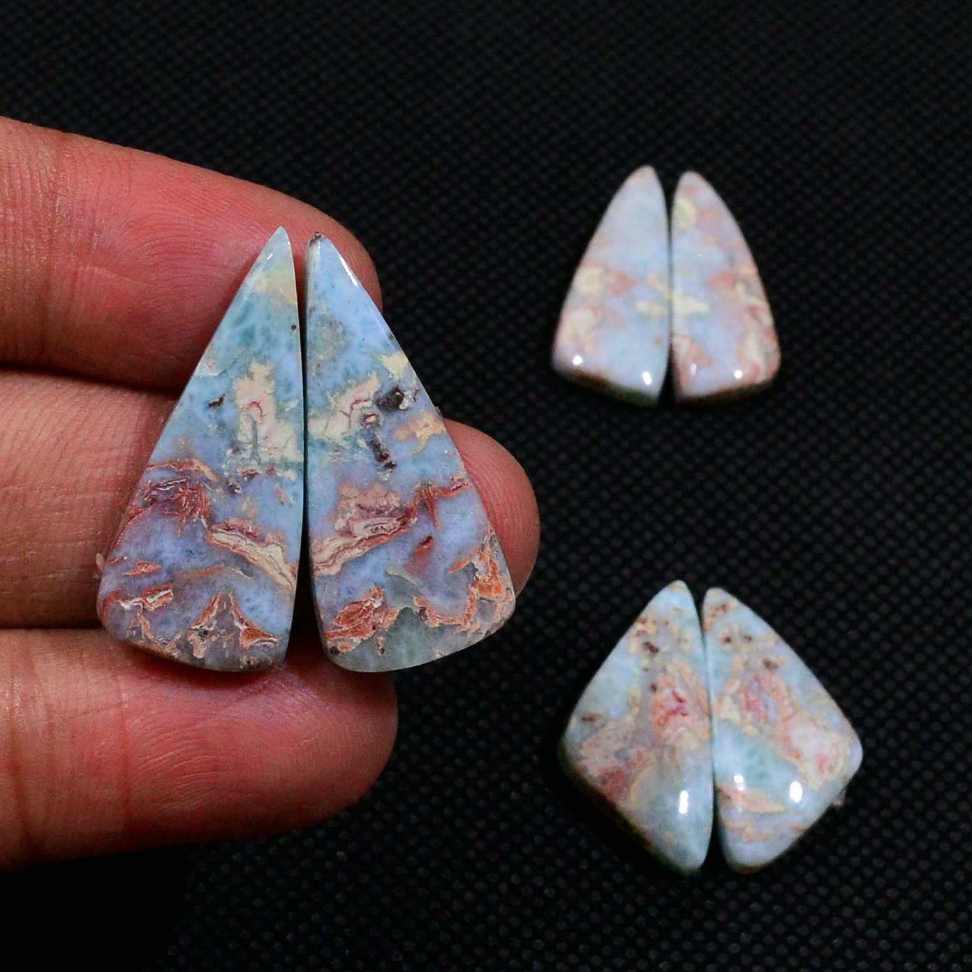 3 Pairs 61Cts Natural Larimar Cabochon Gemstone Earrings Pairs Statement Jewelry 27X11 23X10mm 19155