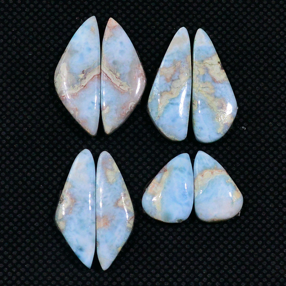 4 Pairs 58Cts Natural Larimar Cabochon Gemstone Earrings Pairs Statement Jewelry 23X7 13X9mm 19156