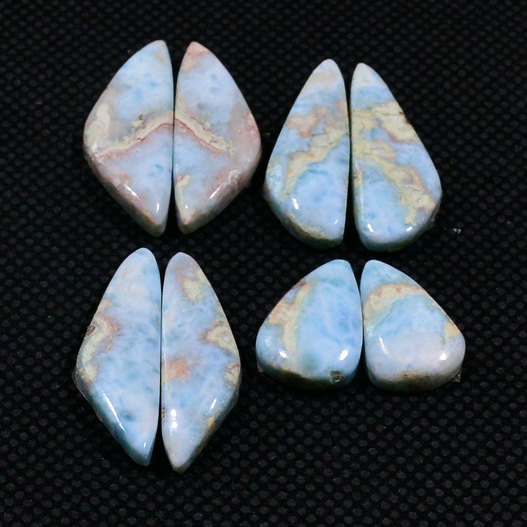 4 Pairs 58Cts Natural Larimar Cabochon Gemstone Earrings Pairs Statement Jewelry 23X7 13X9mm 19156