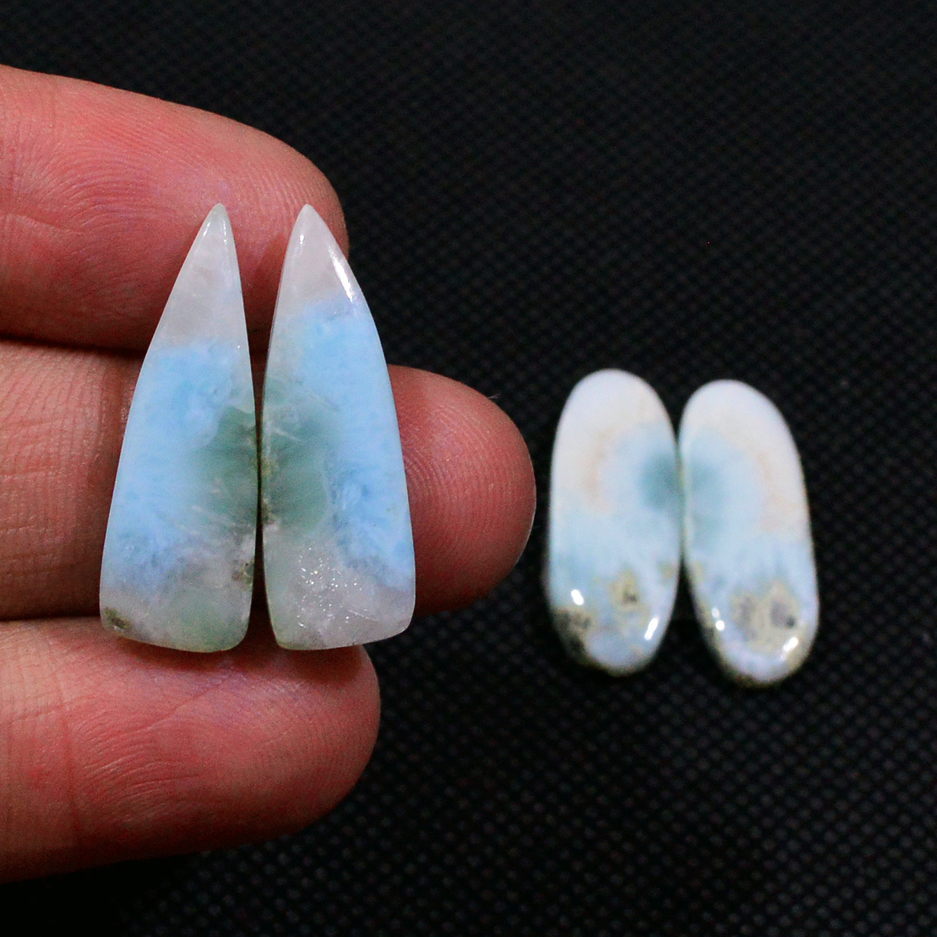2 Pairs 35Cts Natural Larimar Cabochon Gemstone Earrings Pairs Statement Jewelry 24X7 24X7mm 19157