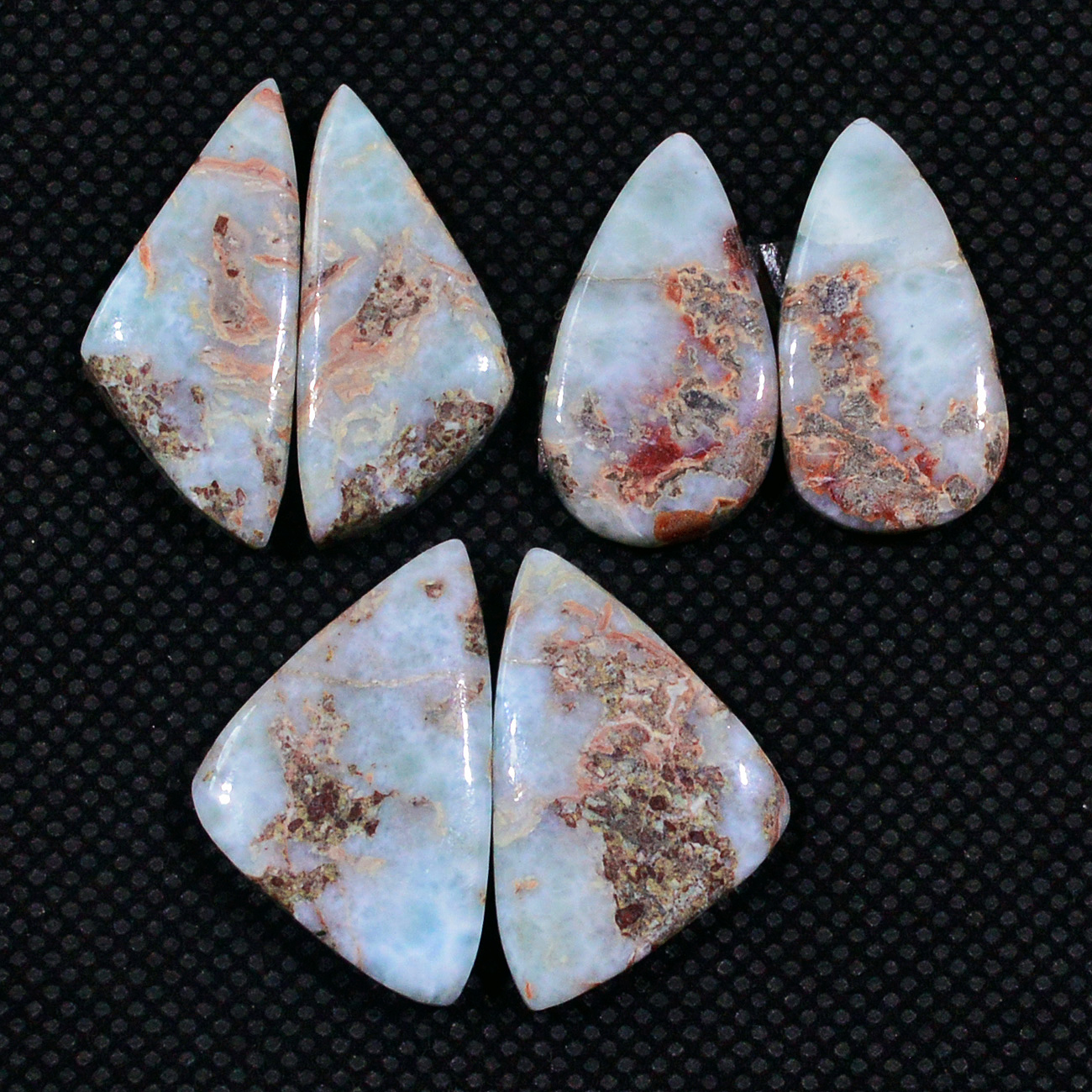 3 Pairs 72Cts Natural Larimar Cabochon Gemstone Earrings Pairs Statement Jewelry 24X9 23X9mm 19158