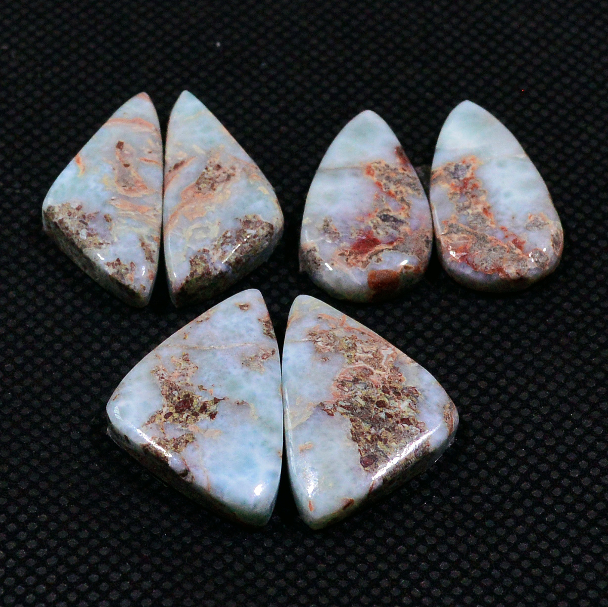 3 Pairs 72Cts Natural Larimar Cabochon Gemstone Earrings Pairs Statement Jewelry 24X9 23X9mm 19158
