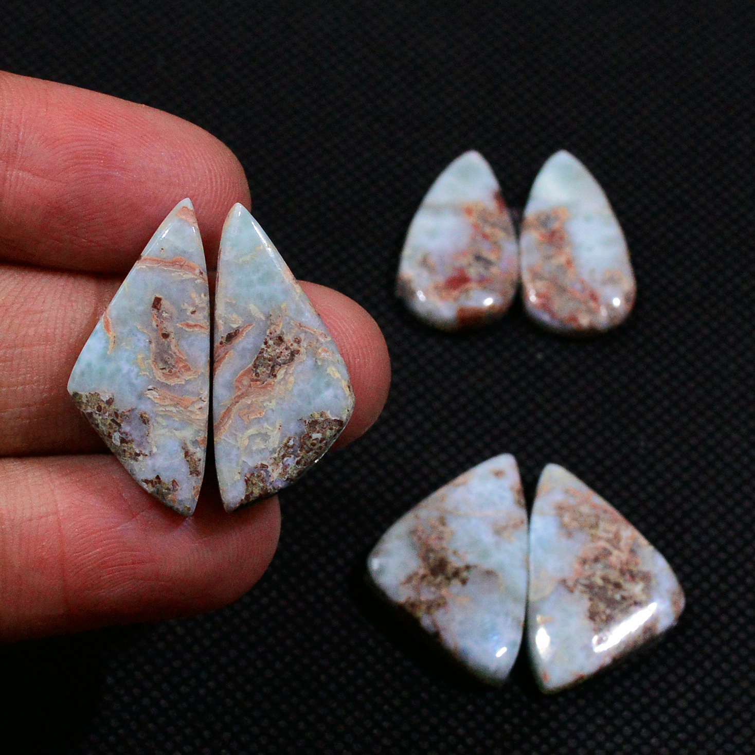 3 Pairs 72Cts Natural Larimar Cabochon Gemstone Earrings Pairs Statement Jewelry 24X9 23X9mm 19158